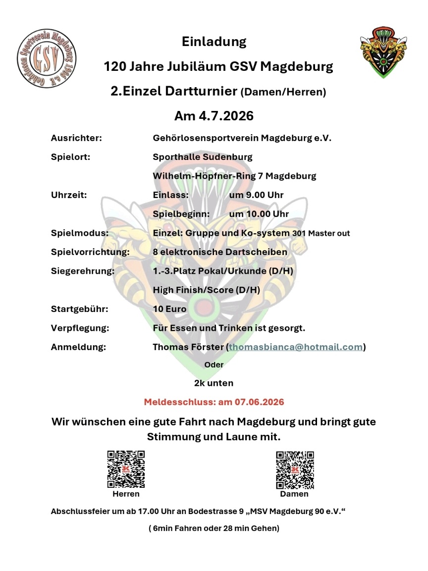 120 Jahre GSV Magdeburg 2. Einzel Dartturnier