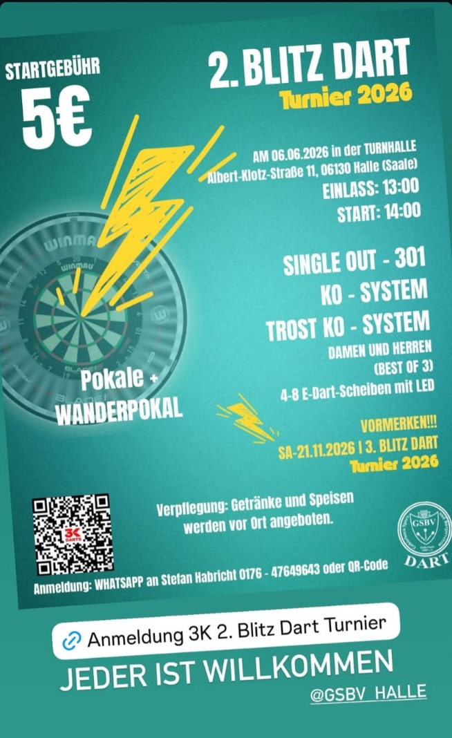 Plakat 2. Blitz Dartturnier 2026 Halle